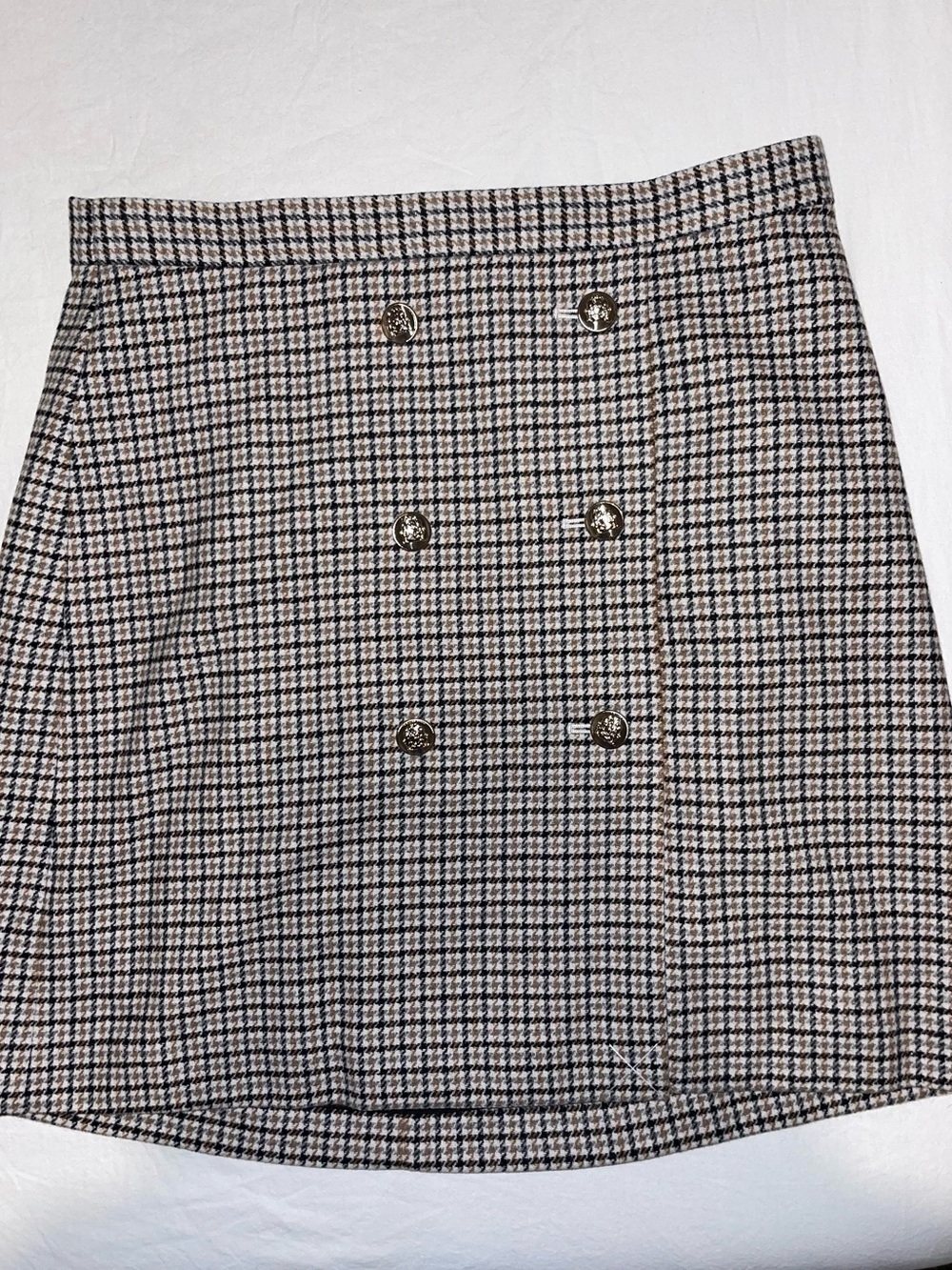 NWT Ann Taylor Black and Cream Checked Double-Breasted Mini Skirt 6P